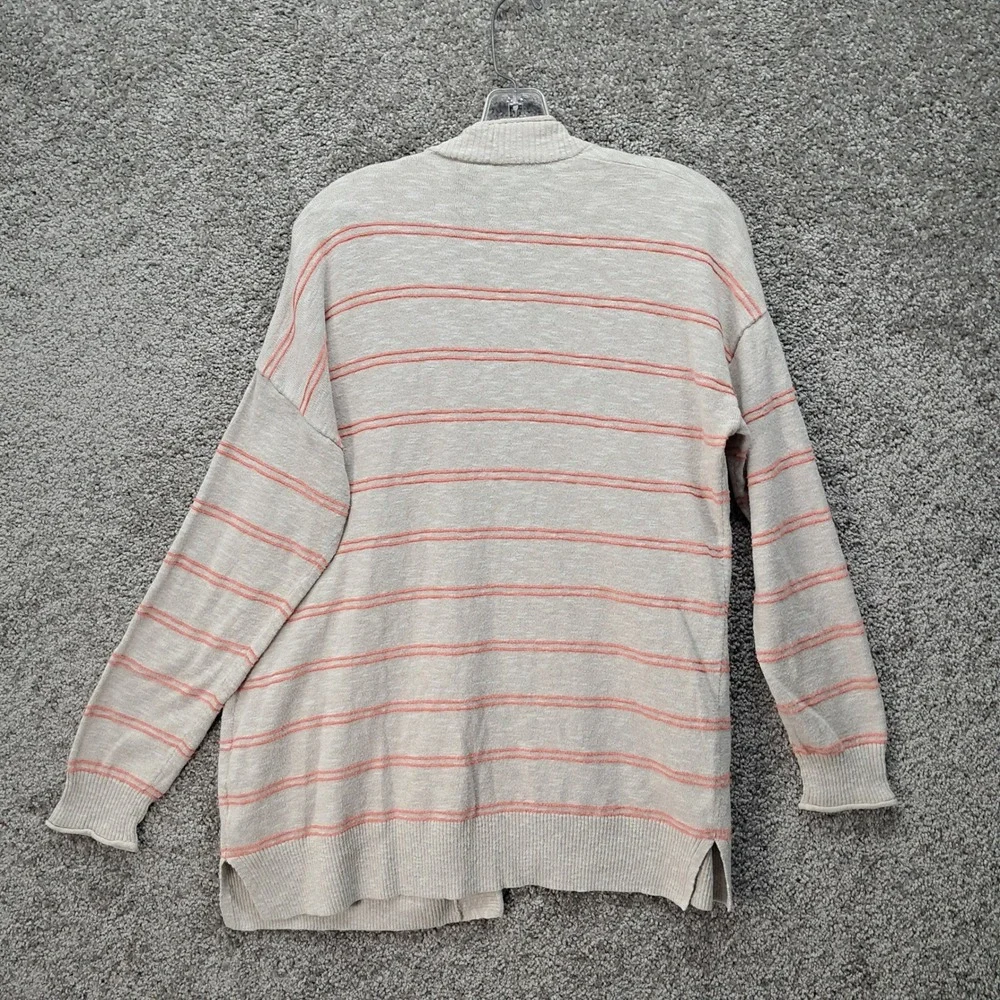 Madewell Striped Open‎ Front Cardigan Sweater Beige Coral Pink Cotton Blend Med